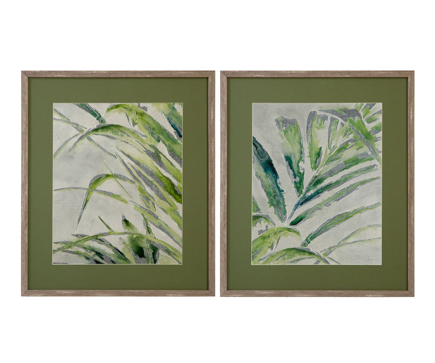 Green Palm Framed Print (Set of 2) - Green / Light Brown