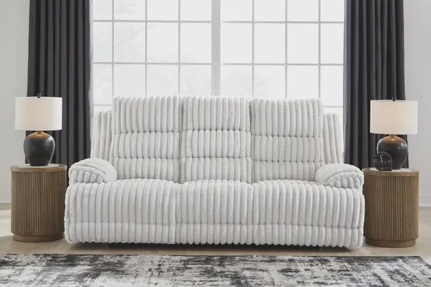 Rhines Falls Power Reclining Sofa with Drop Down Table, Color: Alloy