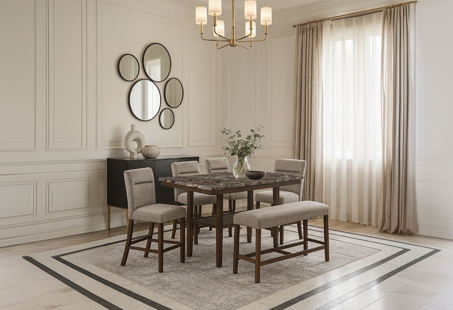 D4355 - 6 Piece Dining Room Set (Bar Table With 4 Bar Stools And Bench) - Dark Brown