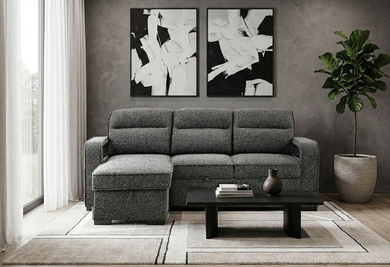U2601 - Reversible Sofa Bed With Drop Down Table And Speaker - Dark Gray