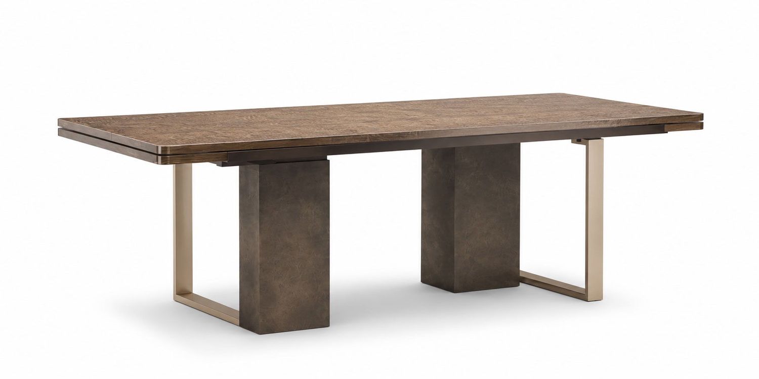 Fiamma - Dining Table With 2X18.5" Extensions - Brown / Gold