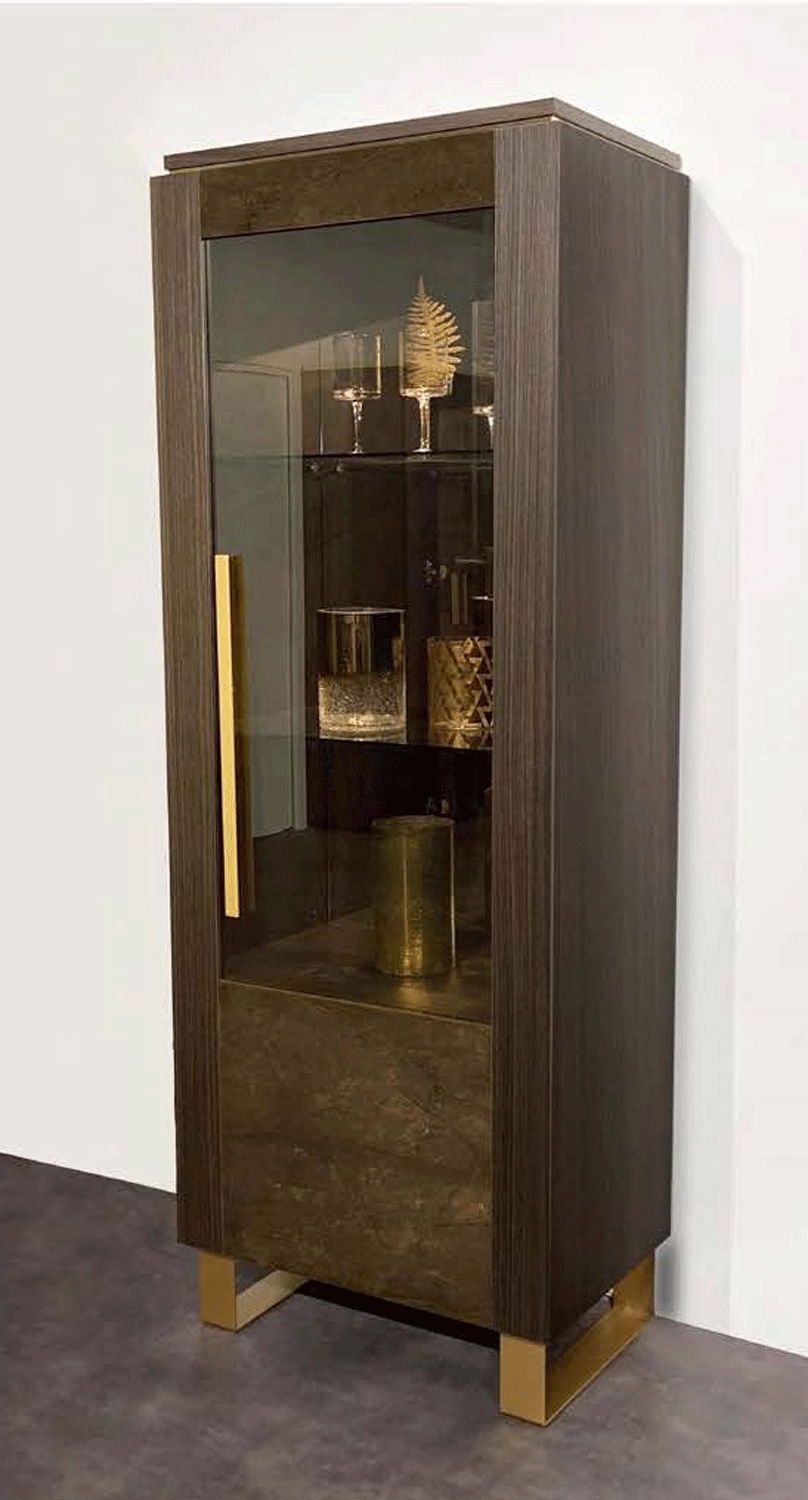 Essenza - 1 Door Vitrine Right - Brown / Gold