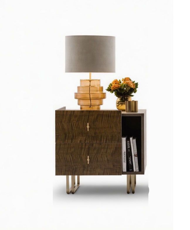 Fiamma - Left Nightstand - Brown / Gold - Dark Brown / Left Side Drawers