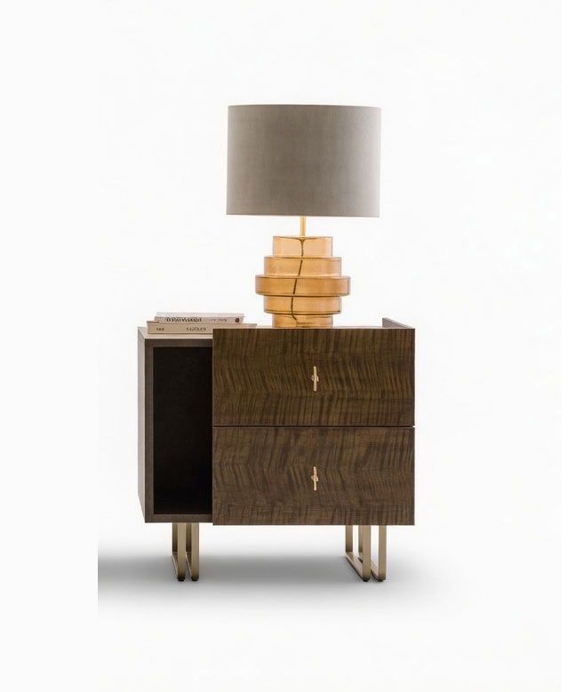 Fiamma - Right Nightstand - Brown / Gold - Dark Brown / Right Side Drawers