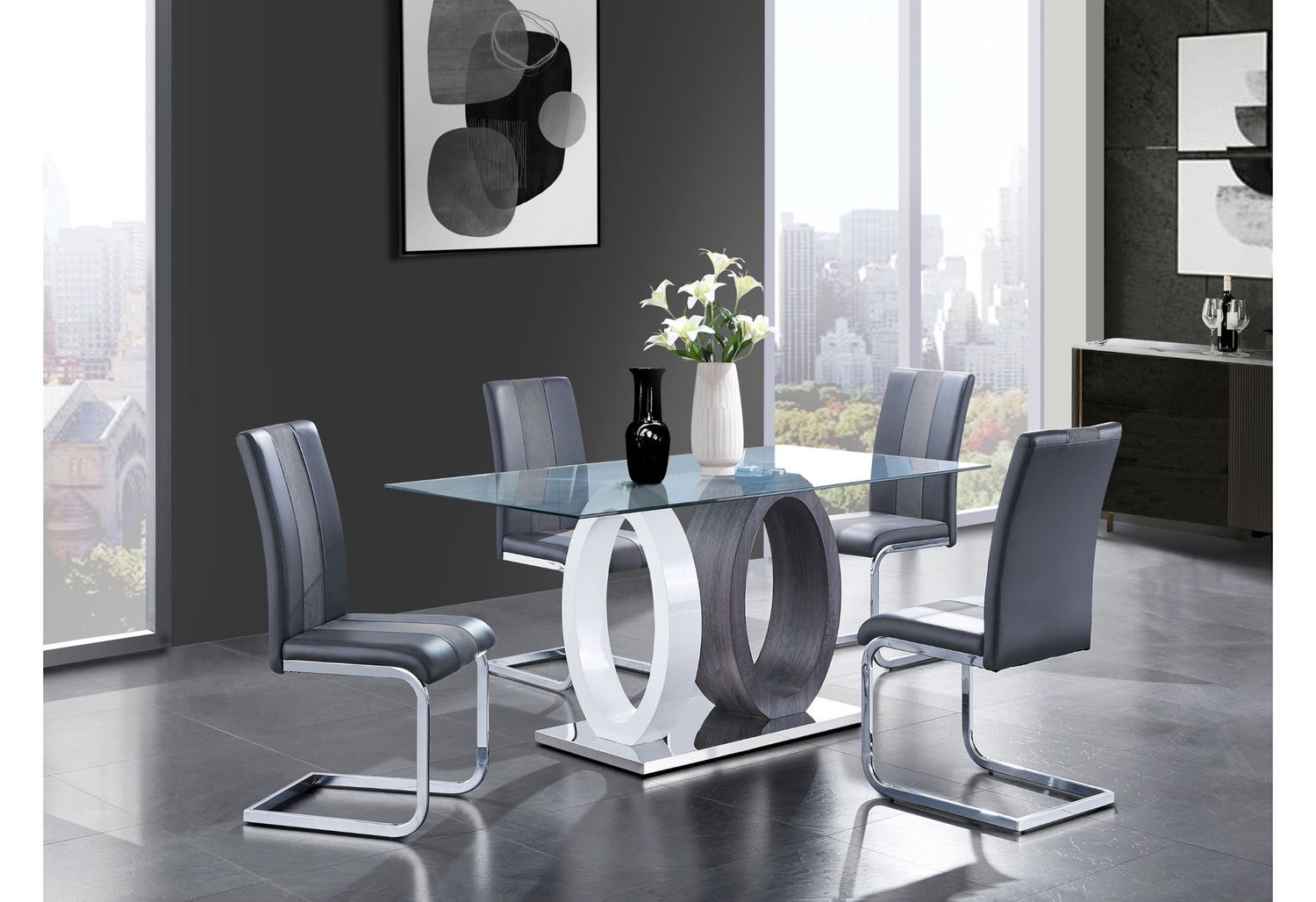 D1628 - 7 Piece Dining Room Set (Dining Table And 6 Dining Chairs) - Gray