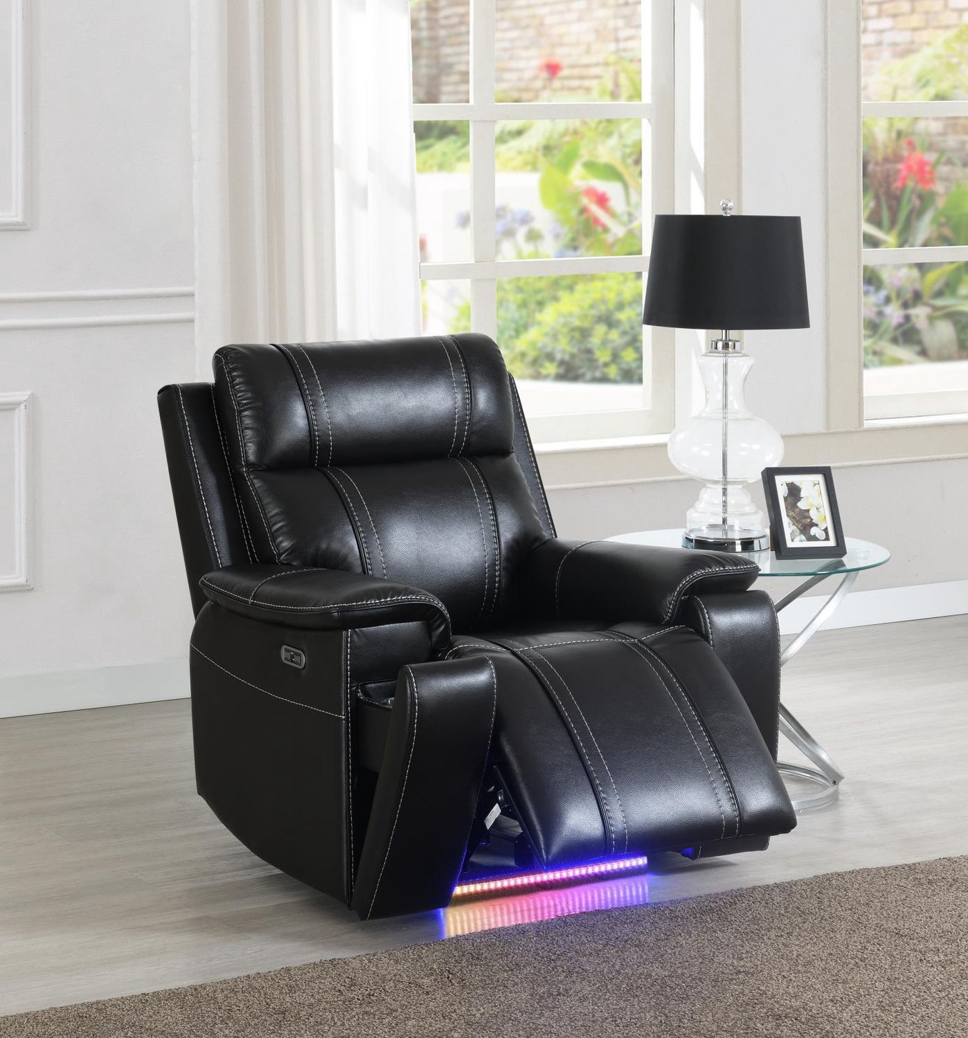 U68 - LED Power Recliner With Arms/Hidden Metal Cup Holder And Rhythmic Light Strip LED - Black