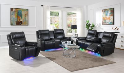 U68 - LED Power Recliner With Arms/Hidden Metal Cup Holder And Rhythmic Light Strip LED - Black