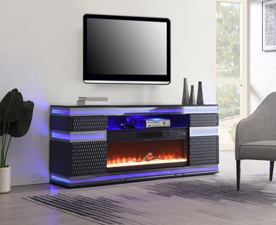 W035-TV - Fire Place TV Stand With Bluetooth Speaker, Multi Colors, RGB LED Light - Gray