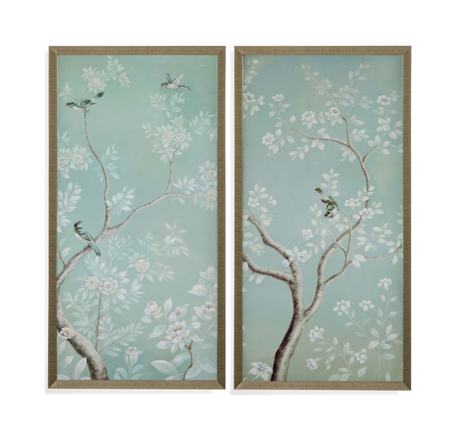 Birds And Flowers Framed Print (Set of 2) - Light Blue