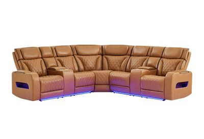 CAMEL SECTIONAL WITH POWER HEADREST, CONTINUOUS LED AND SPEAKER