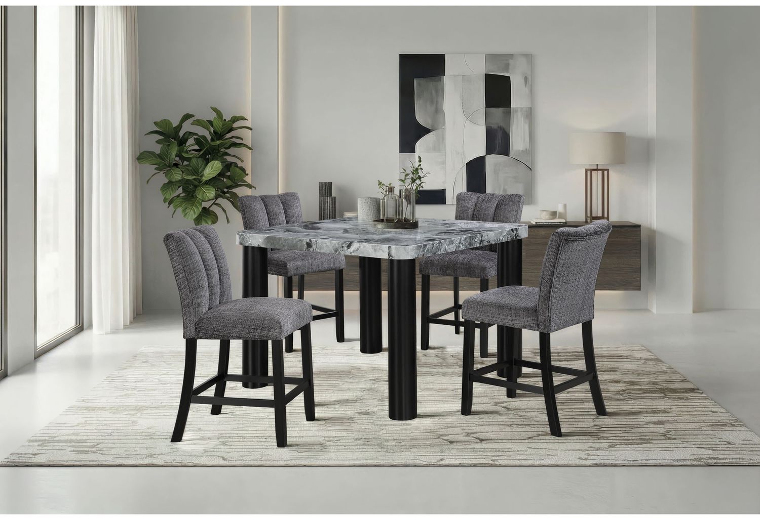 D5473 - 7 Piece Dining Room Set (Bar Table And 6 Bar Stools) - Black / Gray
