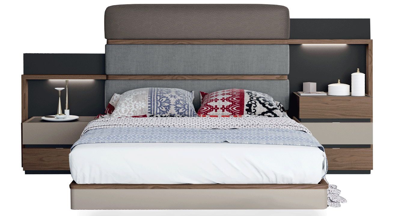 Leo - Queen Size Storage Bed Kit - Gray / Brown / Walnut - Gray / Queen