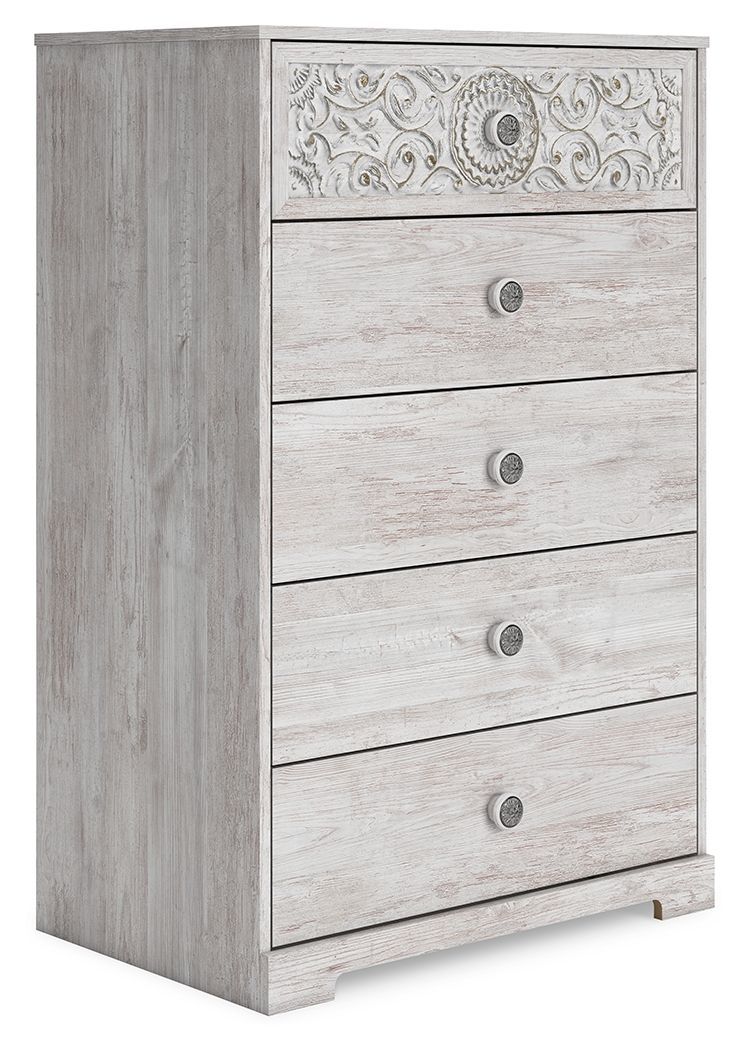 Paxberry - Five Drawer Chest - Whitewash - White / 5 Drawers