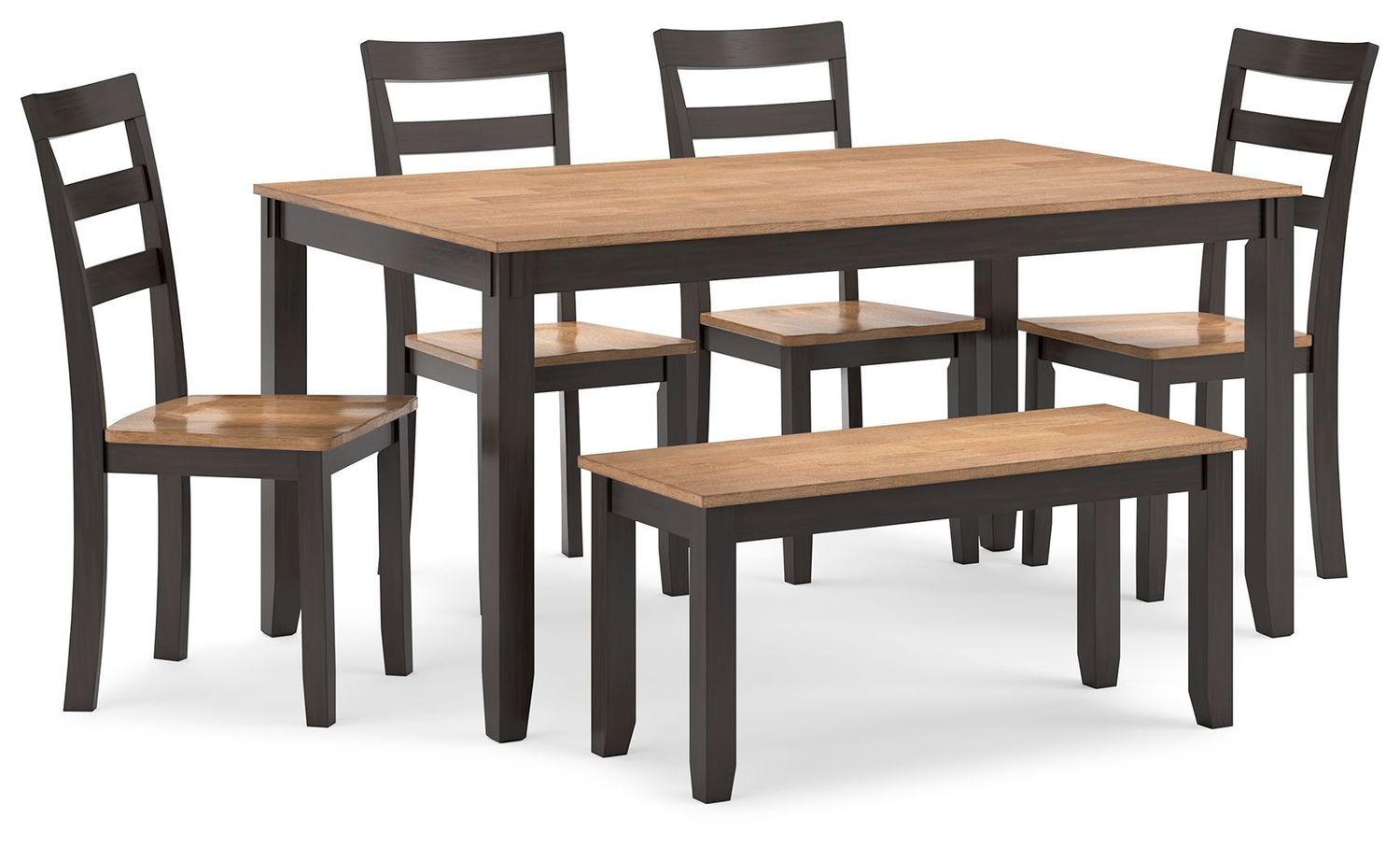 Gesthaven - Dining Room Table Set (Set of 6) - Natural / Brown - Dark Brown / 6 Pc. Table, 4 Chairs, Bench