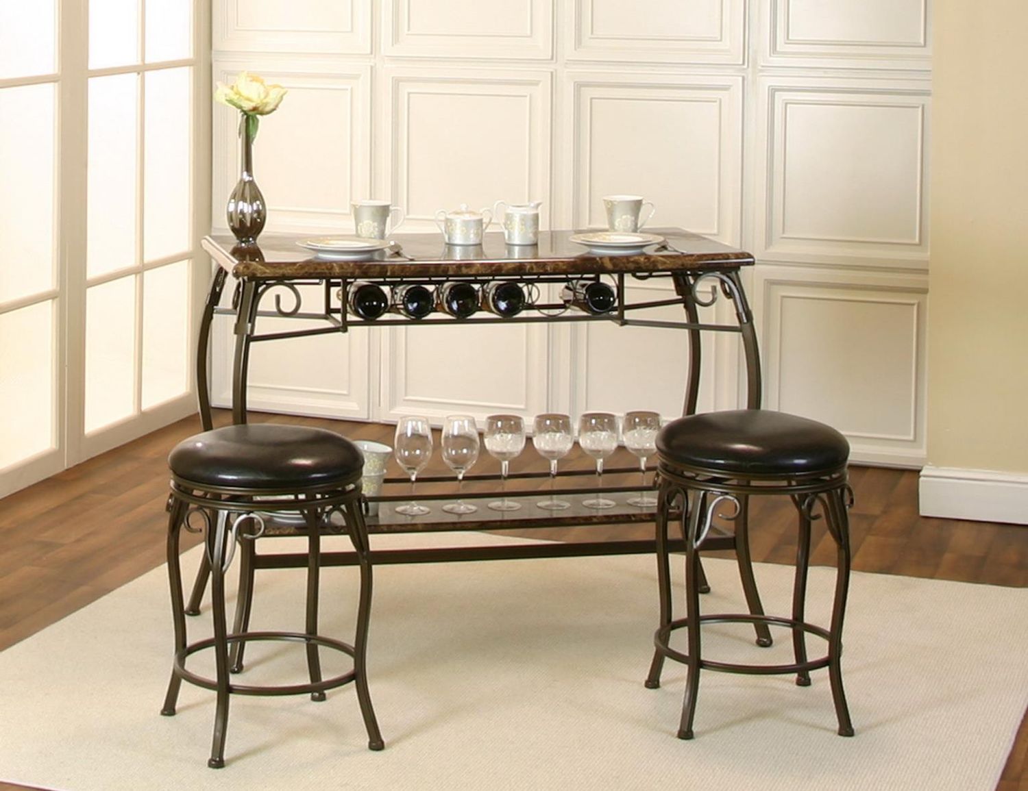 D900 - 3 Piece Dining Room Set (Bar Unit, 2 Stools) - Dark Brown