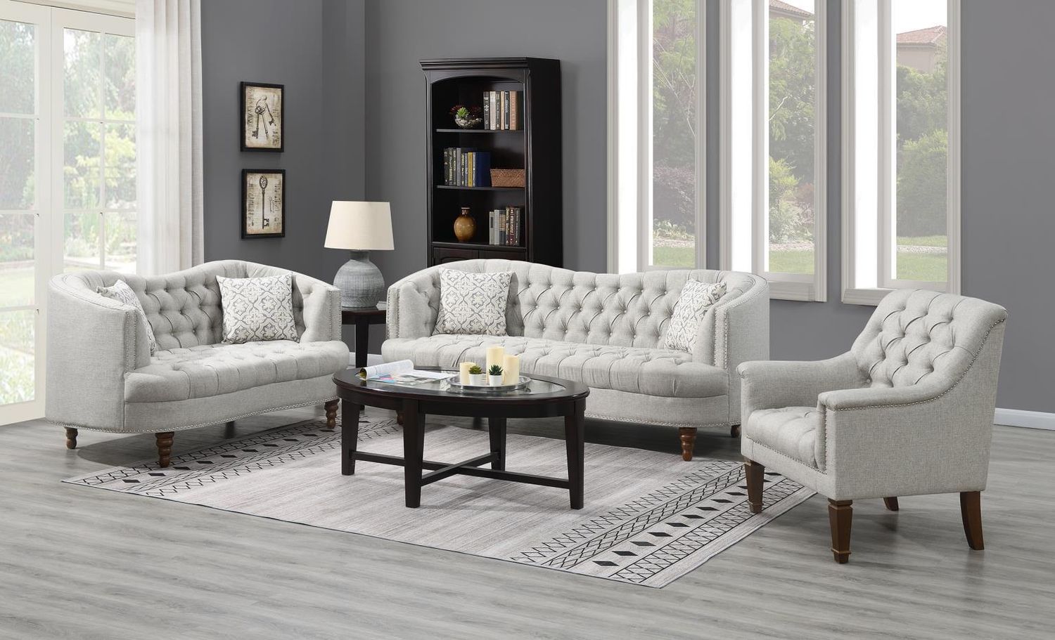 U221 - Loveseat With Two Pillows &amp; Wooden Legs - Gray