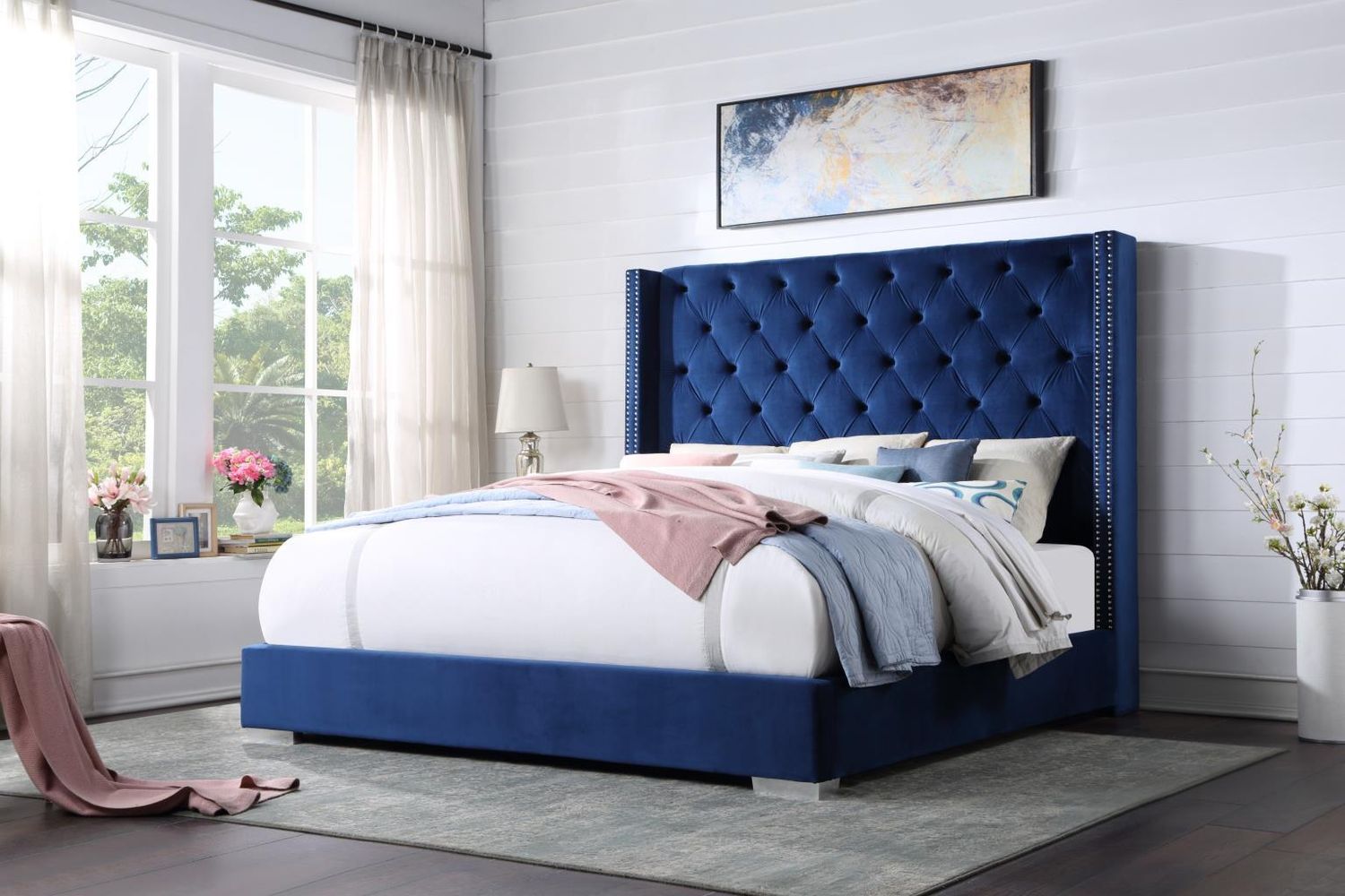 B580 - Velvet Queen Bed - Blue - Blue / Queen