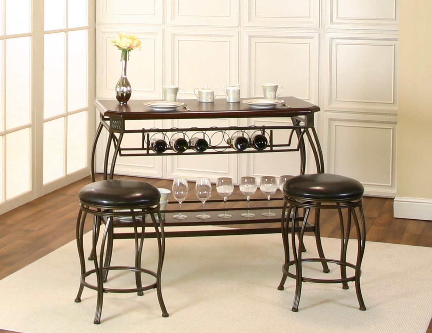 D901 - 3 Piece Dining Room Set (Bar Unit, 2 Stools) - Dark Brown