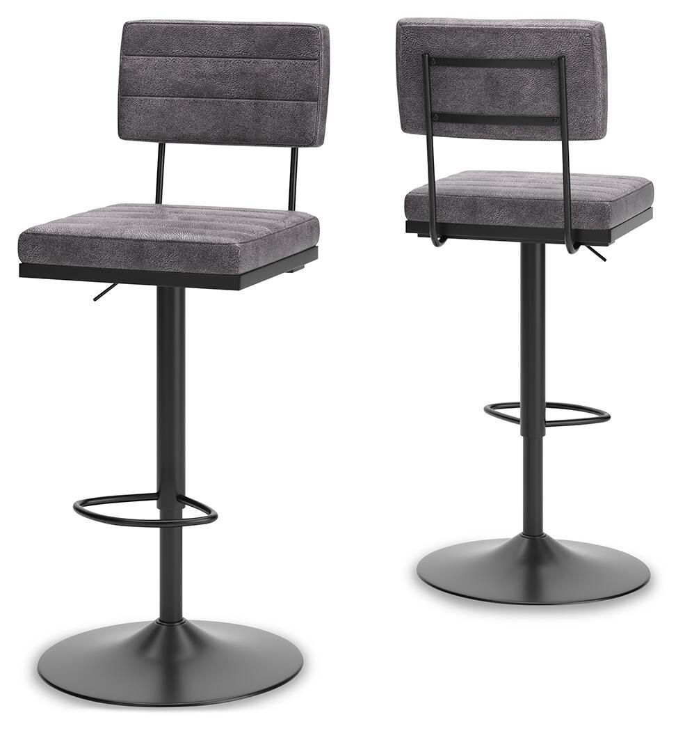 Strumford - Tall Swivel Barstool (Set of 2) with Cushioned Back - Gray / Black - Dark Gray