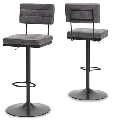 Strumford - Tall Swivel Barstool (Set of 2) with Cushioned Back - Gray / Black - Dark Gray