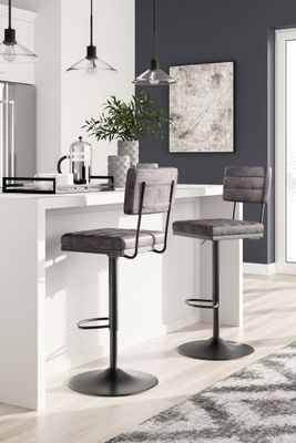 Strumford - Tall Swivel Barstool (Set of 2) with Cushioned Back - Gray / Black - Dark Gray