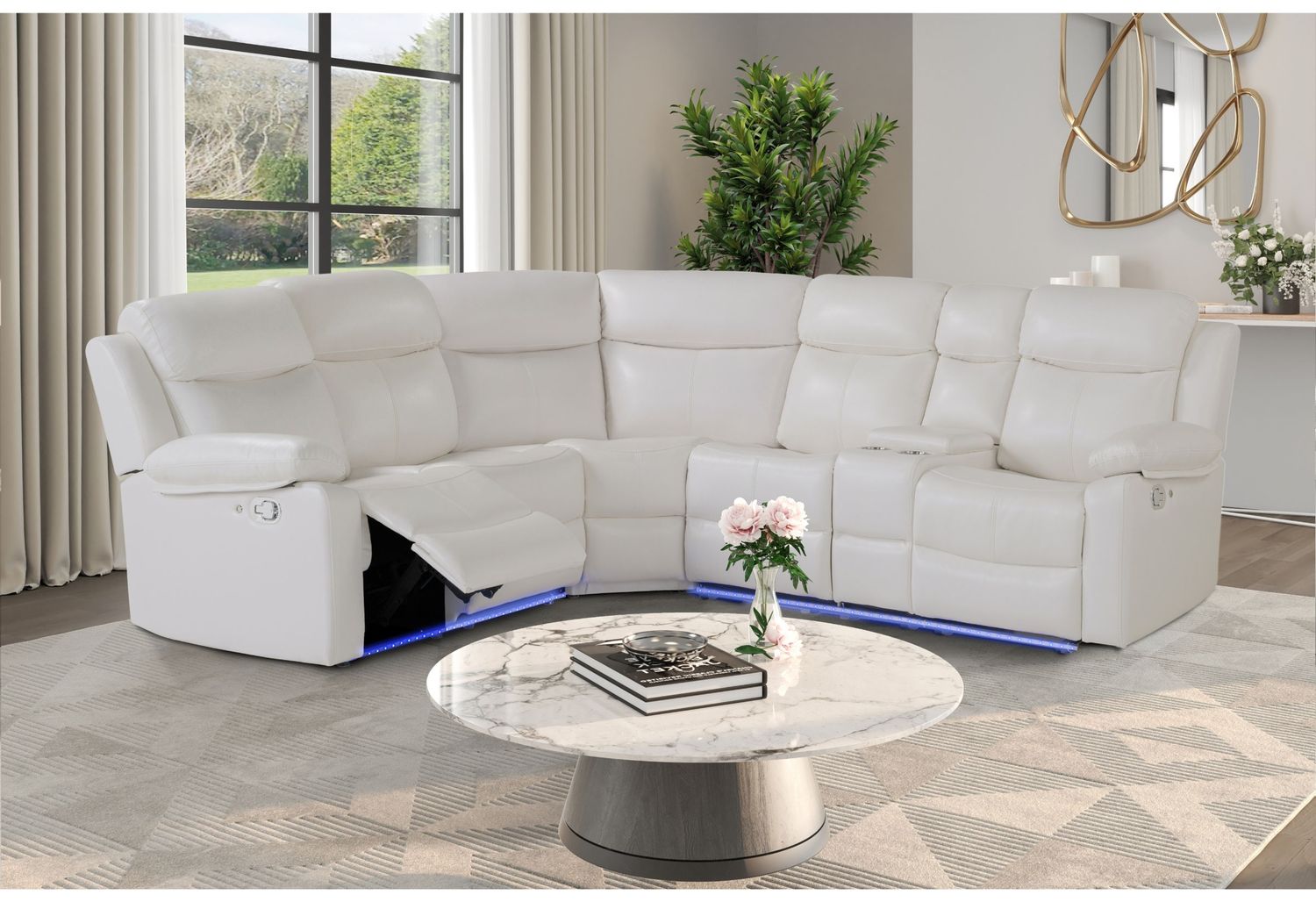U6026 - Sectional With LED And Speaker - White