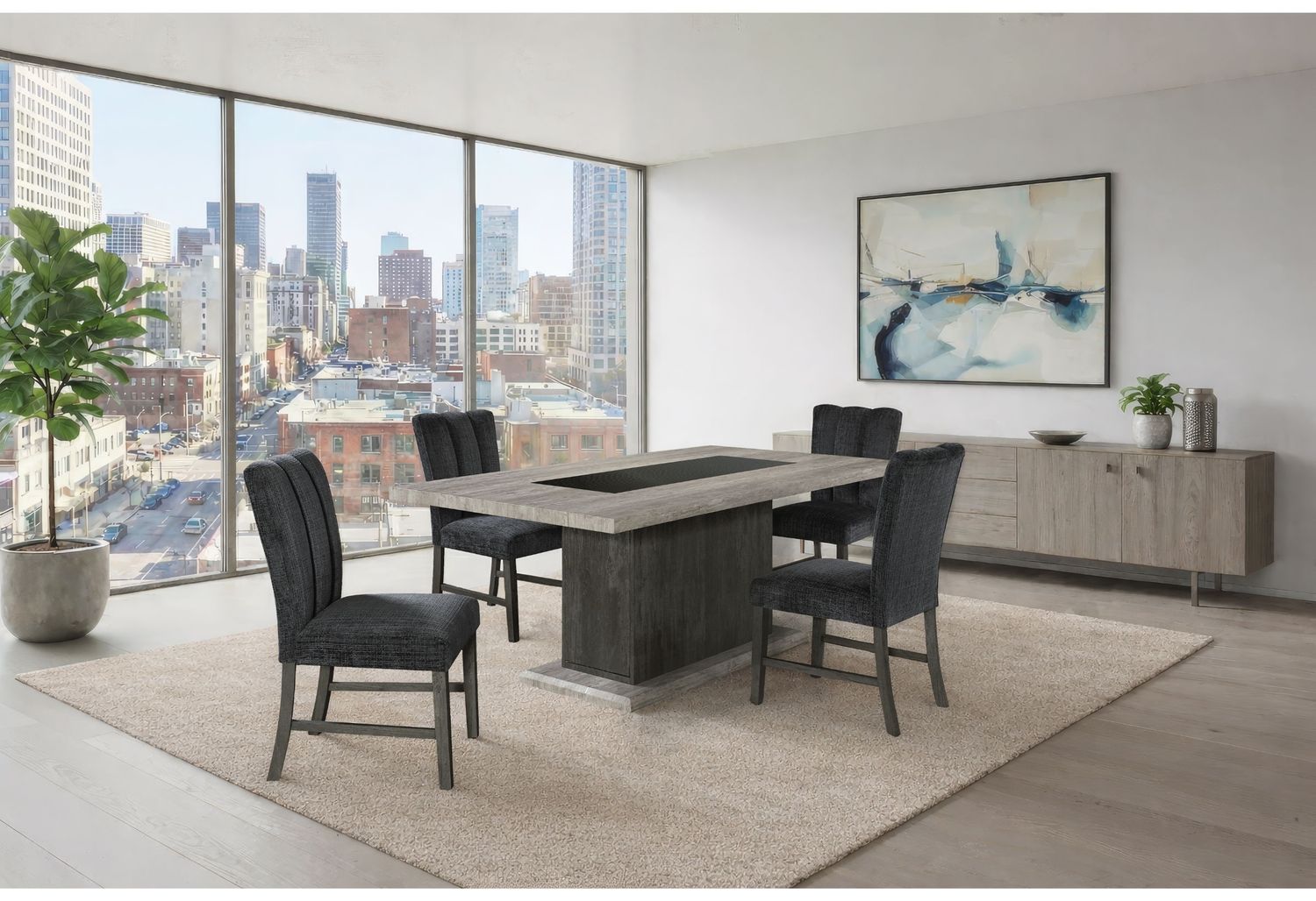 D8030 - 5 Piece Dining Room Set (Dining Table With 2 Storage Drawers And 1 Storage Door And 4 Dining Chairs) - Black / Brown
