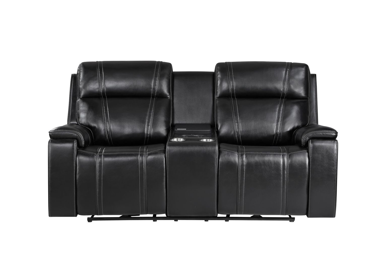 U8880 - Power Console Reclining Loveseat With Armrest Cupholder, Console Cooler With Watch Charger - Black