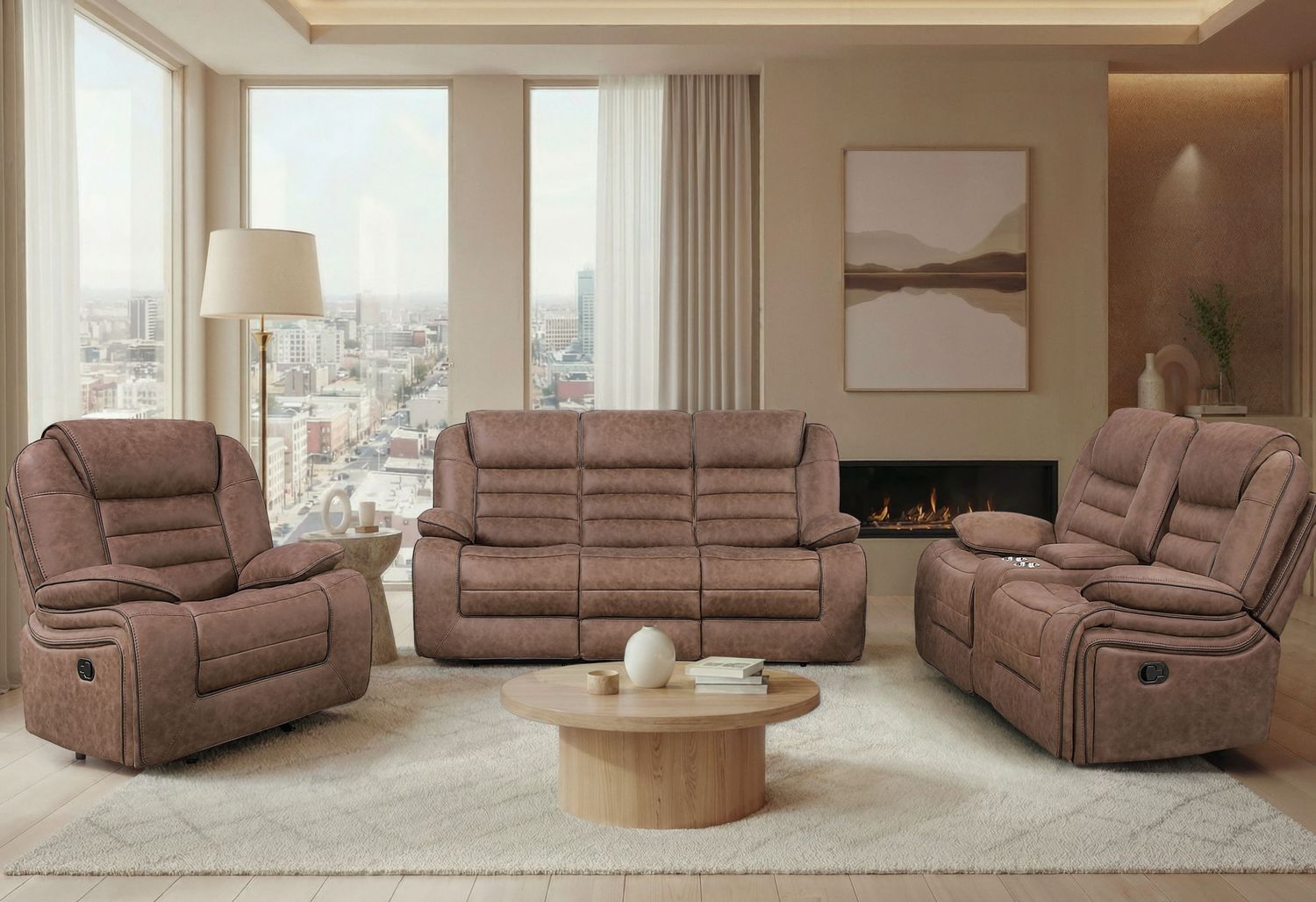 U2250 - Reclining Sofa / Console Reclining Loveseat / Glider Recliner - Brown