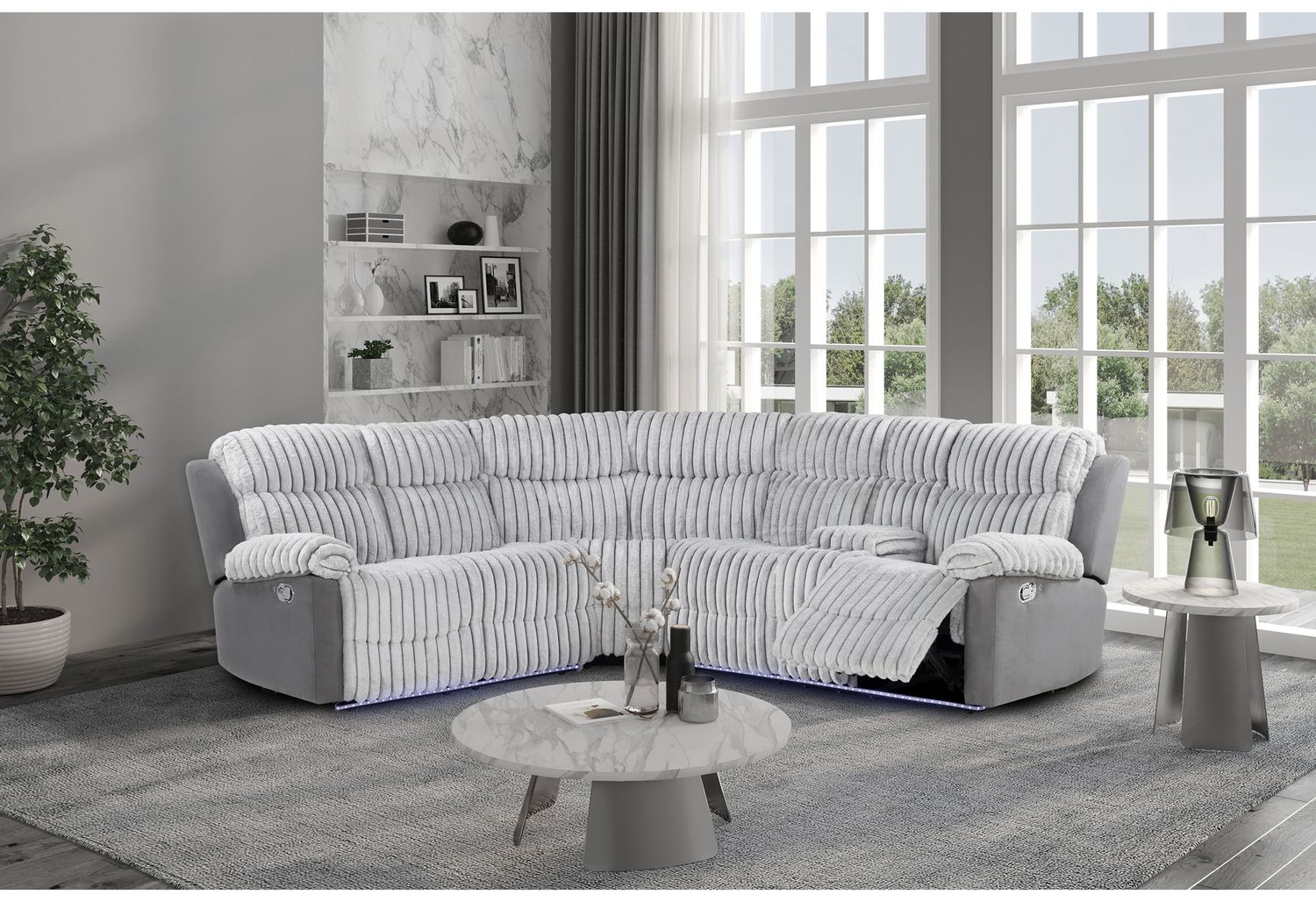 U6028 - Reclining Sectional With LED - Gray