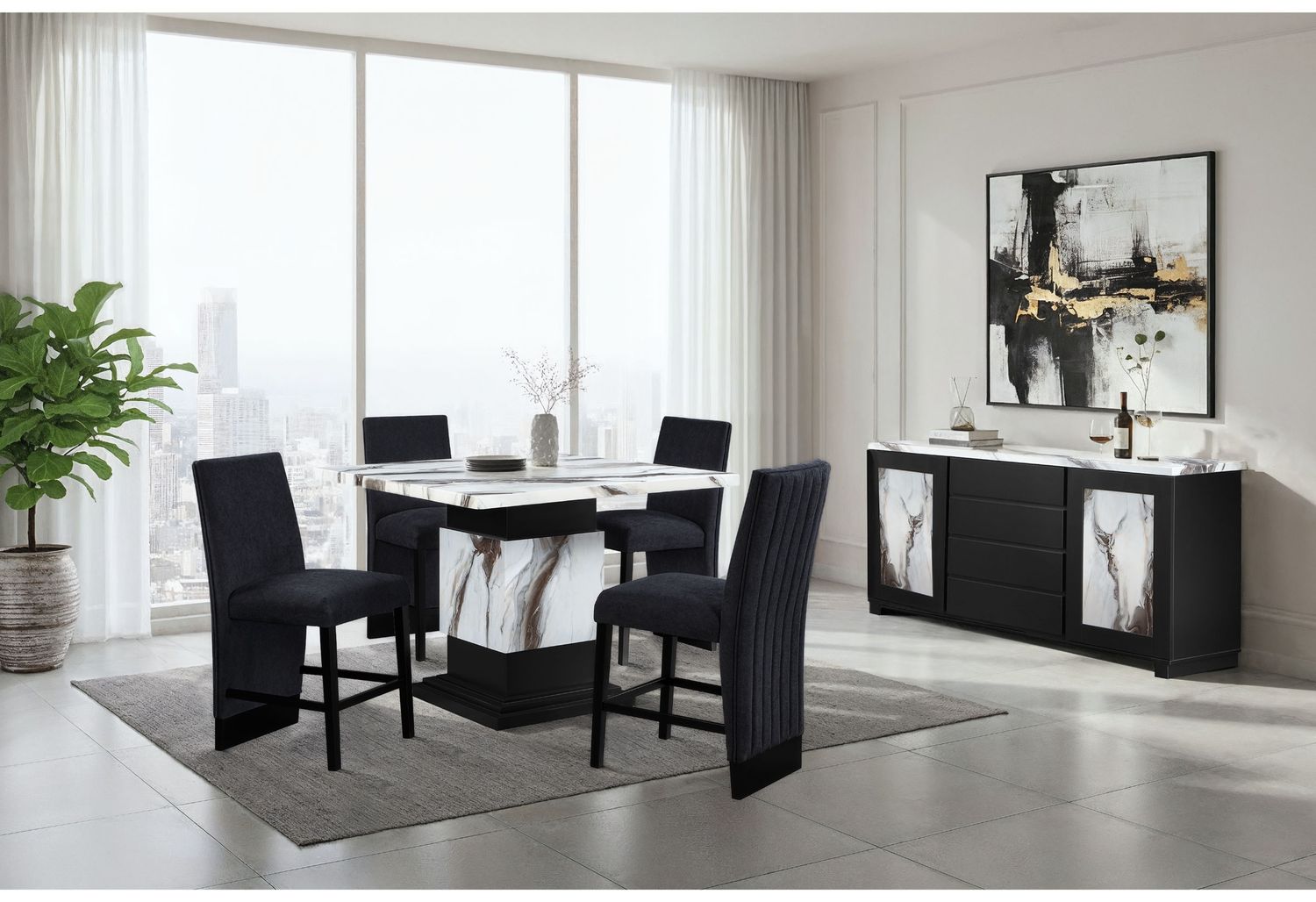 D12BT - 7 Piece Dining Room Set (Bar Table And 6 Bar Stools) - Black / White