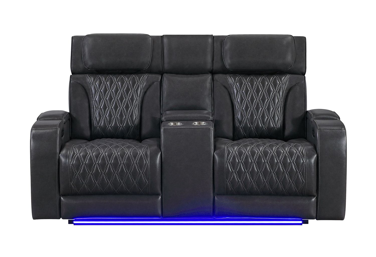 U8611 - Power Console Reclining Loveseat With Power Headrest, LED And Speaker - Charcoal