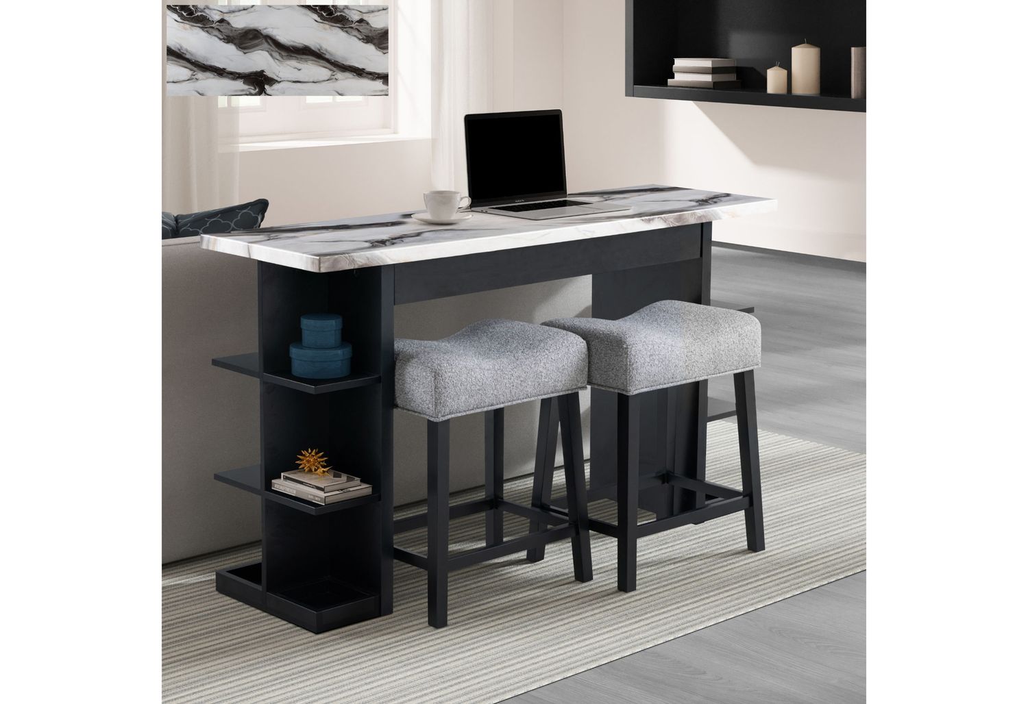 D3232 - 3 Piece Living Room Set (Console Sofa Table &amp; 2 Stools) - Light Gray