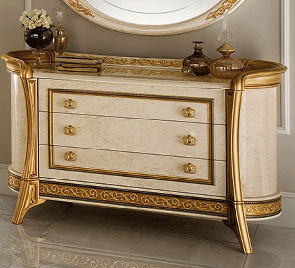 Melodia - 3 Drawers Dresser Arredo - Gold / Beige