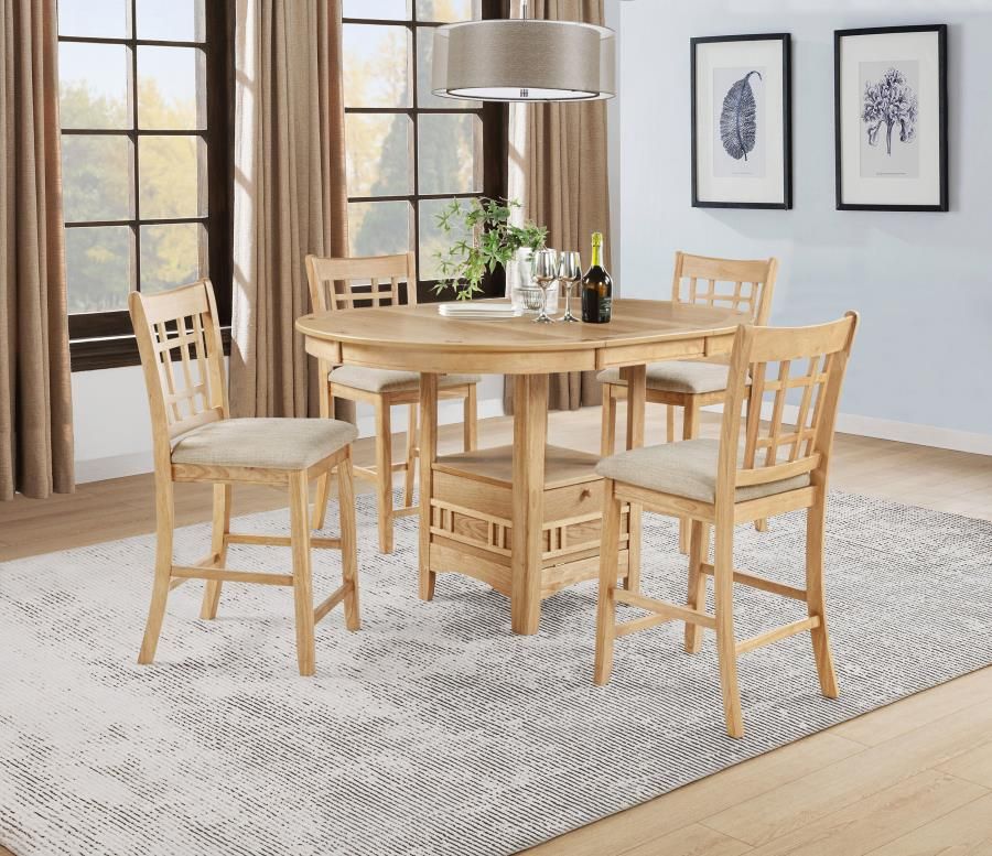 Lavon 5-piece Oval Counter Height Extension Dining Set Light Oak