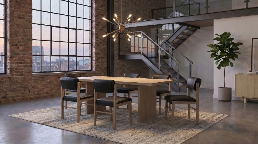 Decker 7-piece 82-inch Rectangular Dining Set Black and Natural Oak