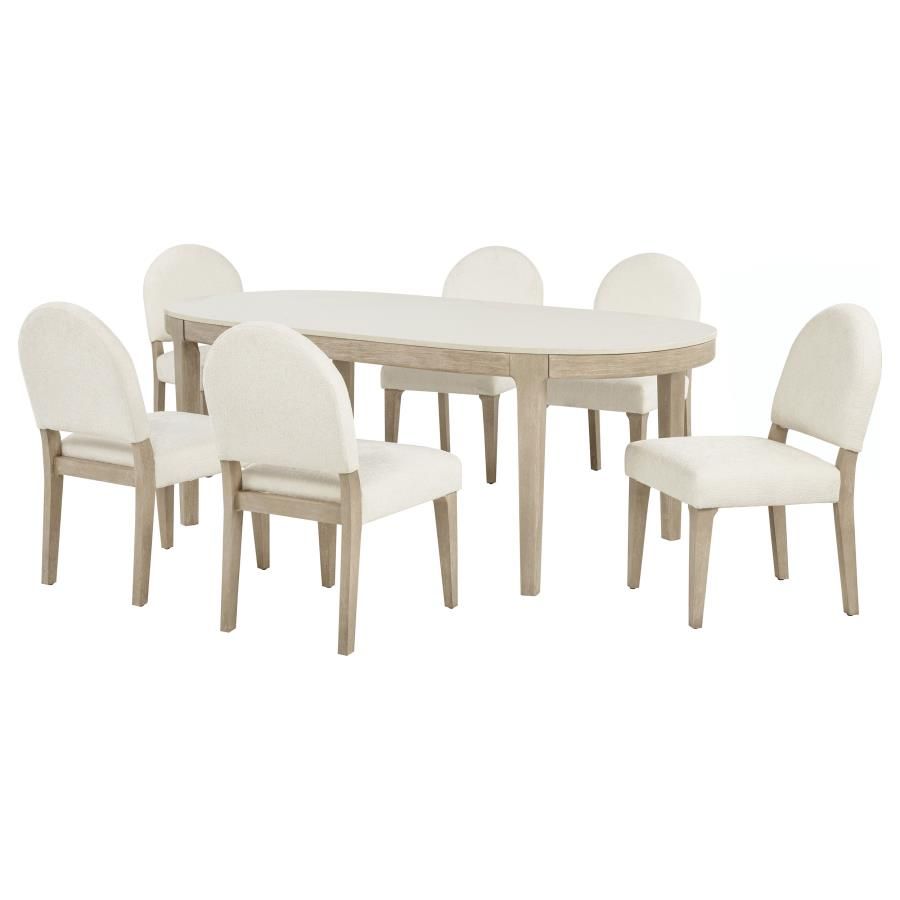 Lucaire 7-piece 84-inch Dining Set with Curved Chairs Honed Cream