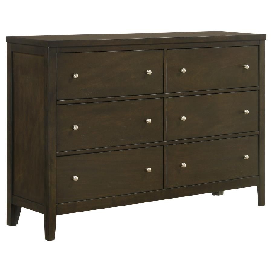 Wilkes Transitional 6-Drawer Dresser with Metal Knobs Dark Cocoa