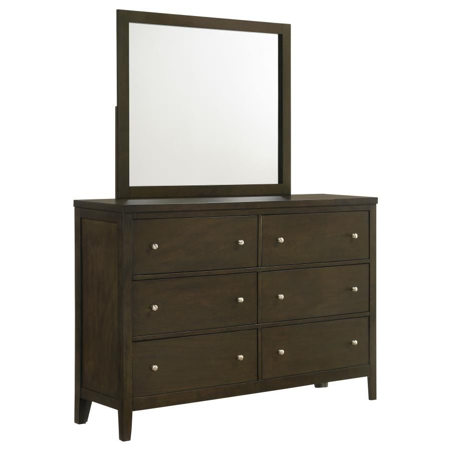 Wilkes 2-Piece Transitional 6-Drawer Dresser with Mirror Dark Cocoa