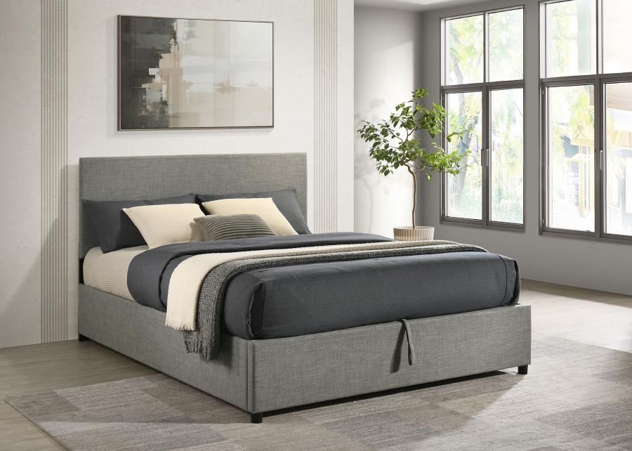 Reeves Upholstered Queen Lift-Top Storage Platform Bed Grey