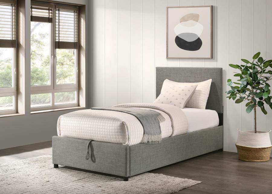 Reeves Upholstered Twin Lift-Top Storage Platform Bed Grey