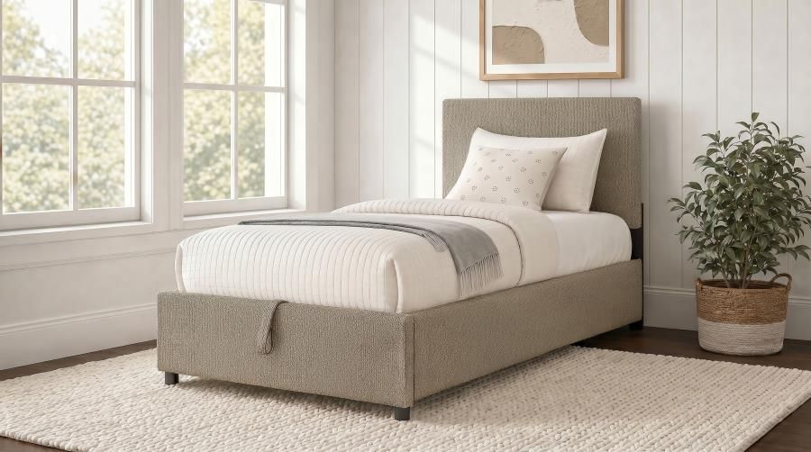 Reeves Upholstered Twin Lift-Top Storage Platform Bed Tan