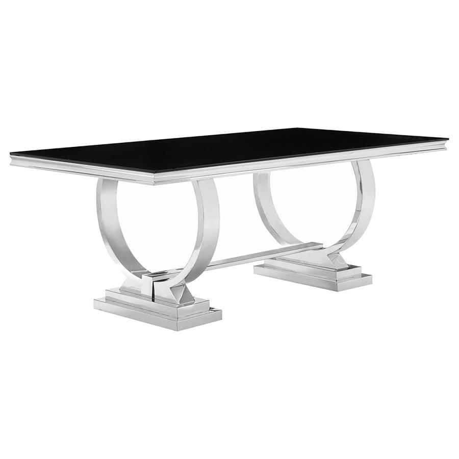 Antoine Rectangular Tempered Glass Twin Pedestal Dining Table Black
