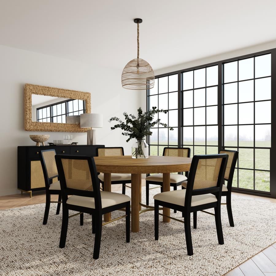 Arini 7-piece Round Dining Table Set Sand Wash and Black