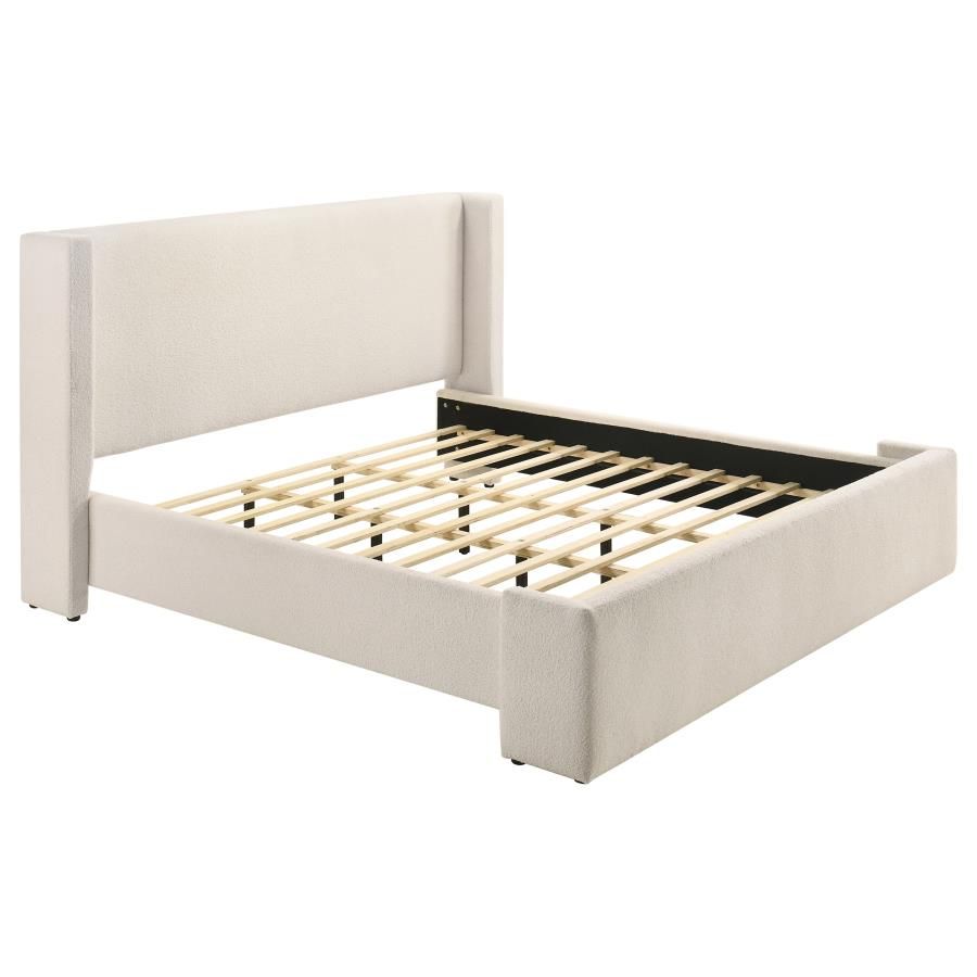 Alamosa Eastern King Boucle Upholstered Wingback Platform Bed White