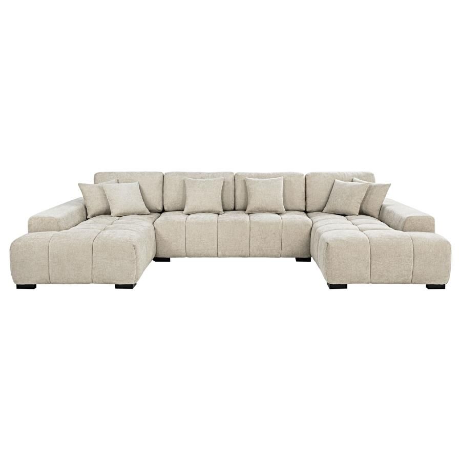 Cannella U-Shaped Double Chaise Upholstered Sectional Sofa Beige