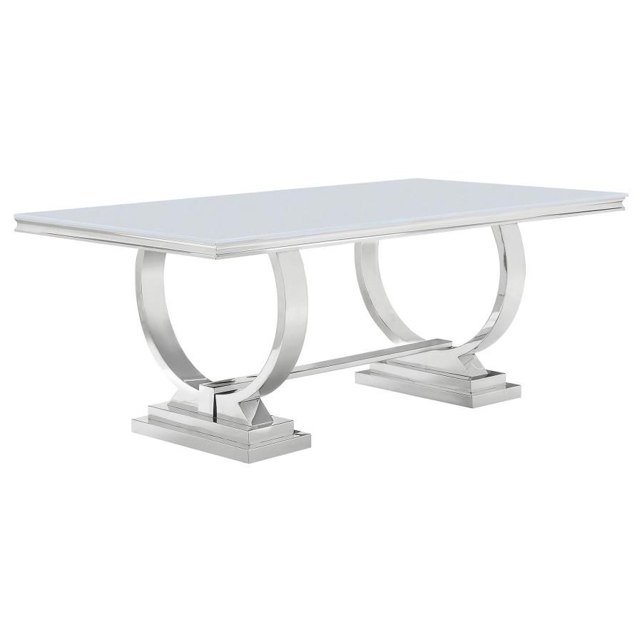 Antoine Rectangular Tempered Glass Twin Pedestal Dining Table White