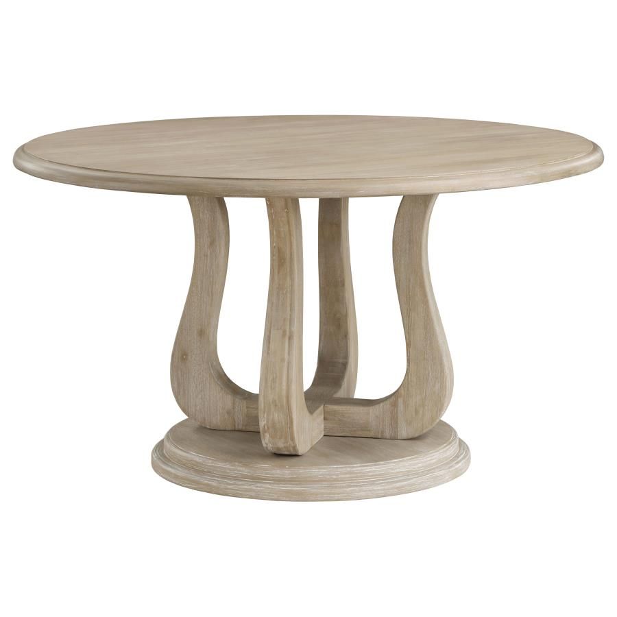 Trofello 60-inch Round Sculptural Pedestal Dining Table White Washed