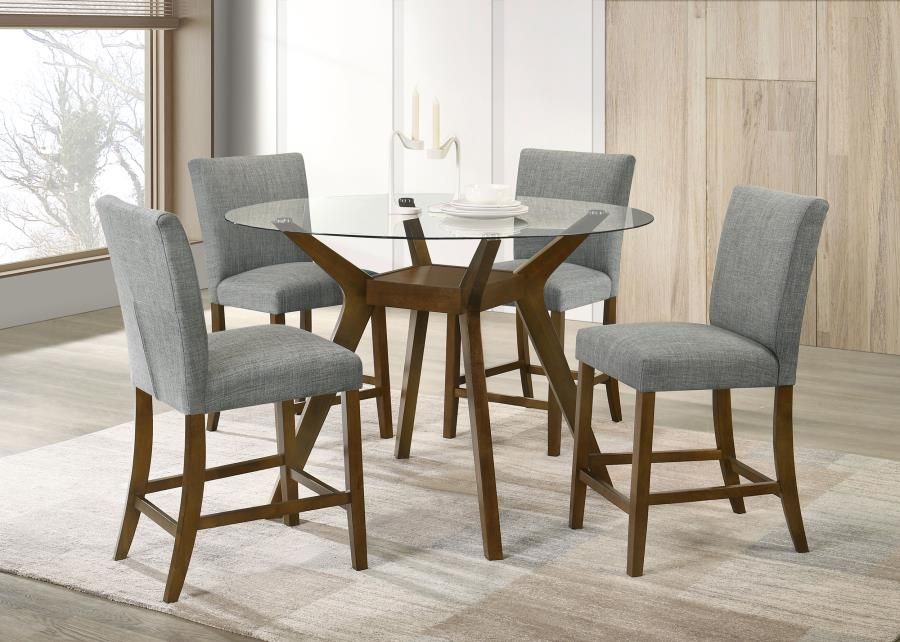 Paxton 5-piece Round Glass Top Counter Height Dining Set Grey