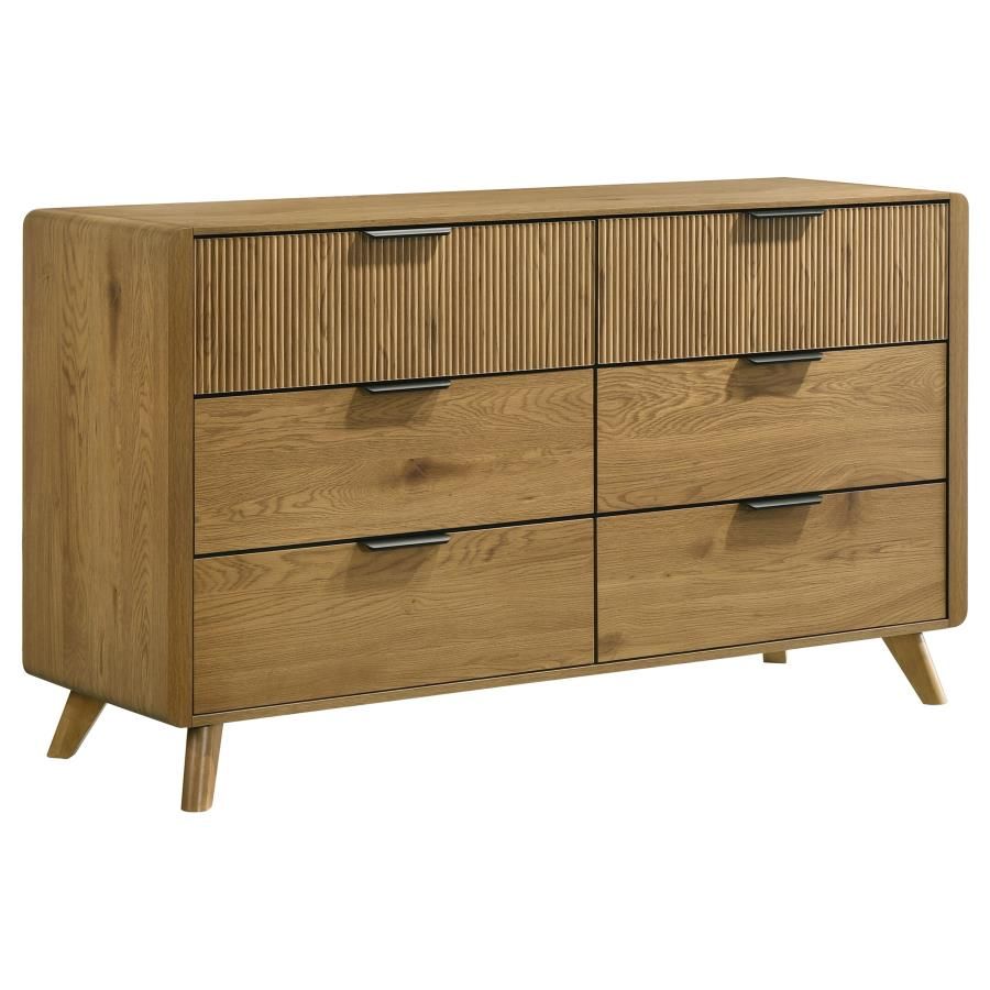 Bennett Mid-Century 6-Drawer Rubberwood Dresser Light Oak